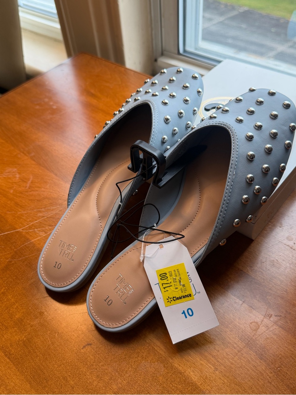 Time and Tru Light Blue Studded Slip-On Mules